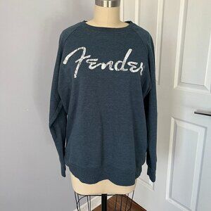 Fender Guitar Womens Crewneck Sweatshirt Navy Blue Pullover Top Music Comfy